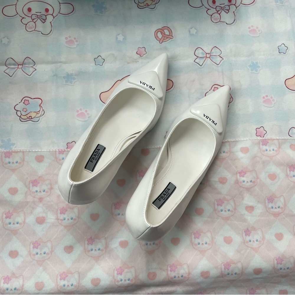 Prada White Patent Leather Pointed-Toe Pumps - Picture 6 of 8